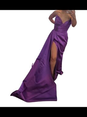 Strapless Purple Satin Evening Gown